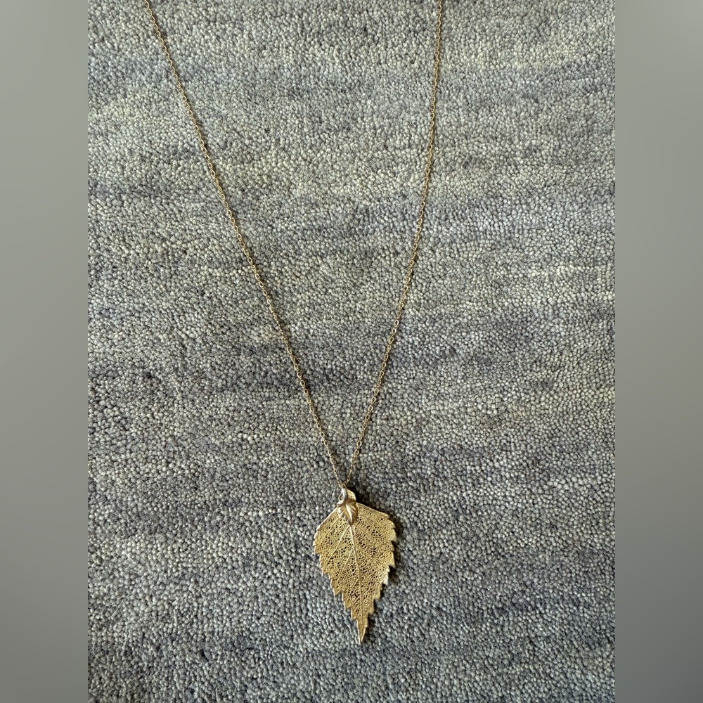 Vintage Gold Plated Gold Dipped Leaf Pendant Char… - image 2